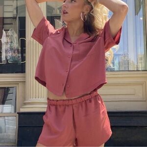 Fabletics l NWT Eco Satin Pajama Shorts Set 2X Terra Cotta